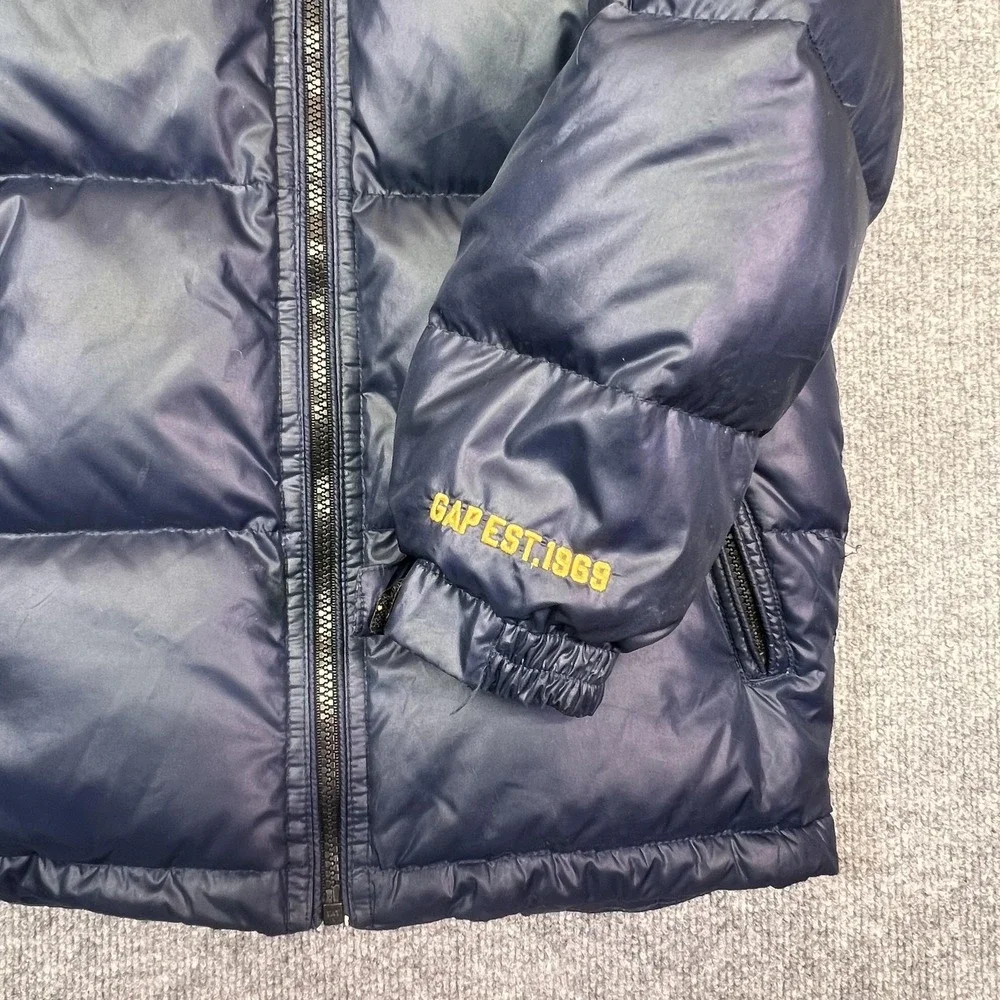 Gap Down Puffer Jacket Kids S (6-7) Blue Hooded Fleece Lined Winter Type G86